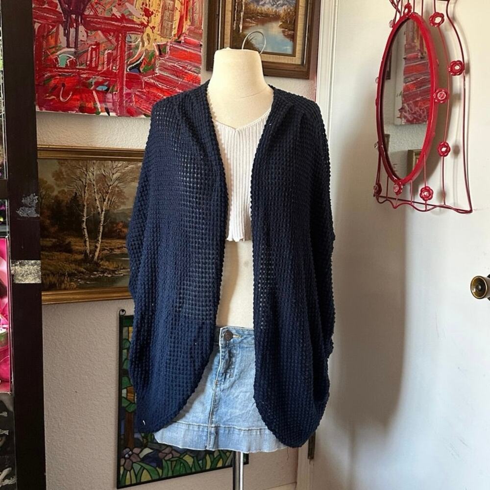 blushed dark blue knit cardigan jacket